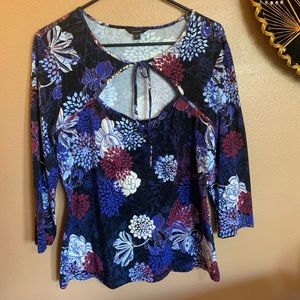 Guess Florals Blue & Black Peekaboo Blouse - XL
